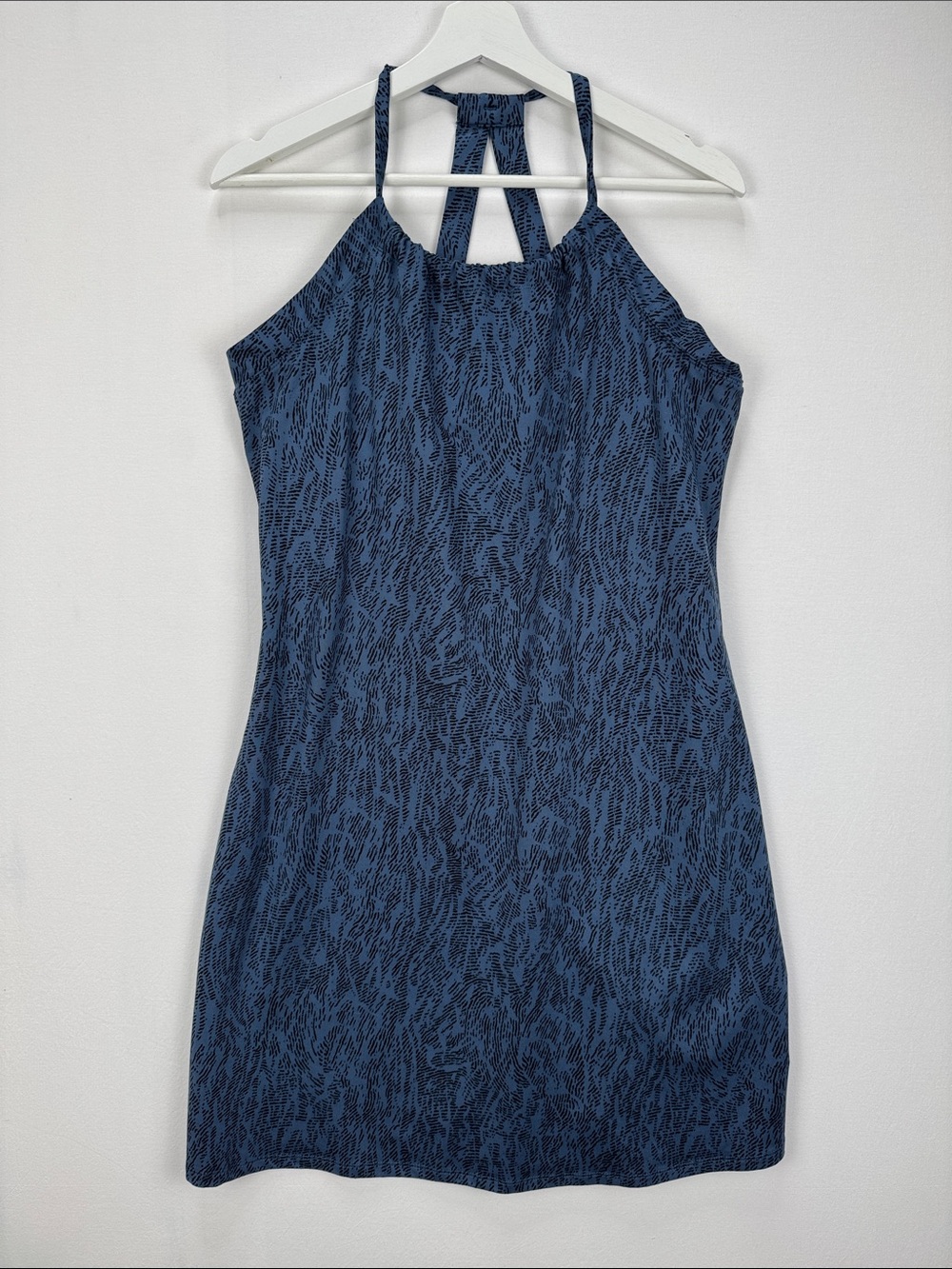 Eddie Bauer Women’s Blue Abstract Print Halter Tank Top Dress Built-In Bra Sz L